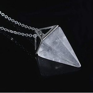 Reiki Chakra Piramide Pendolo Gemma Naturale di Pietra Del Pendente Della Collana Monili Europei Hexagon Cristallo di Modo Pilastro Amuleto Gioielli-Clear Crystal SILVER