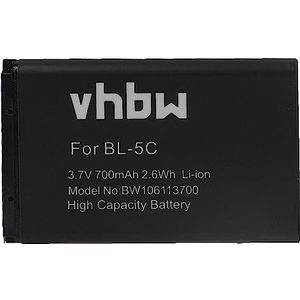 vhbw Accu geschikt voor Nokia C1, C1-01, C1-02, C2, C2-01 vervangt BL-5CA, BL-5CB (700mAh, 3.7V, Li-Ion)