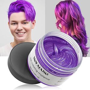 Kleur Wax voor Haar - Tijdelijke Haarkleuring voor Mannen & Vrouwen, Styling & Kleuring in Eén, Uitwasbaar, Natuurlijke Look - 120g (Paars)