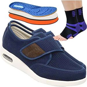 TsoLAY Unisex orthopedische pantoffels heren diabetici pantoffels brede voet artritis oedeem schoenen klittenbandsluiting gezwollen voeten schoenen pantoffels oedeem voor diabetici blauw ||48 EU