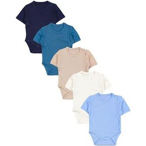 TupTam Baby Jongens Wikkelrompertjes Korte Mouwen Set van 5, Beige lichtbeige petrolgroen jeansblauw donkerblauw, 68