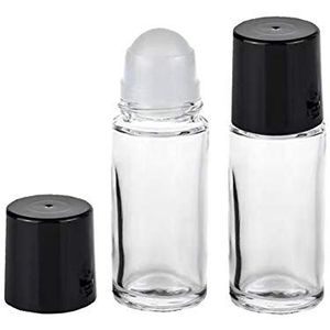 2 Stks 30 ml 1 oz Deodorant Glazen Roller Flessen Hervulbare Lege Massage Roll On Flessen Containers met Plastic Roller Bal Zwarte Cap voor Essentiële Oliën DIY Deodorant, Helder