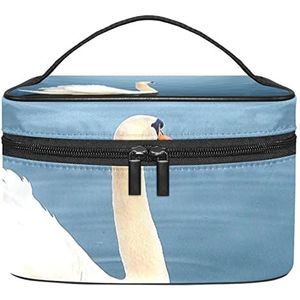 Zwanenpatroon make-up organizer tas, reismake-up tas organizer case draagbare cosmetische tas voor vrouwen en meisjes toiletartikelen, Meerkleurig, 22.5x15x13.8cm/8.9x5.9x5.4in