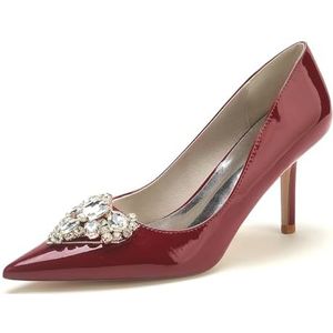 EICOFF Dames Hoge Hak Gesloten Neus Hofschoenen Pumps Strass Bruiloft Bruidsschoenen Slip-op Werk Avond Feest Schoenen Trouwschoenen,Burgundy,35 EU