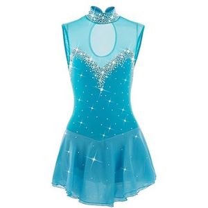Kunstschaatsjurk for Meisjes Mouwloos Danskleding Competitie Prestatiekostuum Coltrui Turnpakje(4XL)