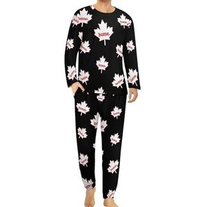 Canada Maple Leaf Home Comfortabele heren pyjama set ronde hals lange mouwen loungewear met zakken XL