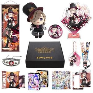 MOTAO Genshin Impact Box Lyney Merch Set - pluche pop, poster, kussensloop, standfiguur, armband, badge, sleutelhanger, kaarthouder, 30 Lomo-kaarten, 50 stickers (Lyney)