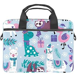 Luiaard Alpaca Dinasour Winter Laptop Schouder Messenger Bag Crossbody Aktetas Messenger Sleeve voor 13 13.3 14.5 Inch Laptop Tablet Beschermen Tote Tas Case, Meerkleurig, 11x14.5x1.2in /28x36.8x3 cm