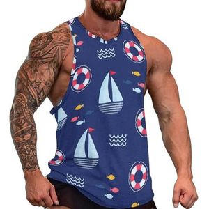 Nautisch schip zeilboot heren tank top grafische mouwloze bodybuilding T-shirts casual strand T-shirt grappige sportschool spier