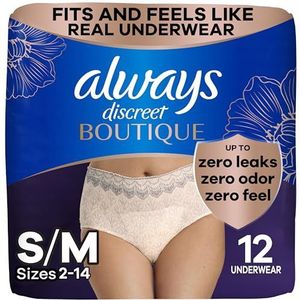 Always Discreet Boutique incontinentie en postpartum ondergoed voor vrouwen, maximale bescherming, klein/medium, roze, 12 stuks