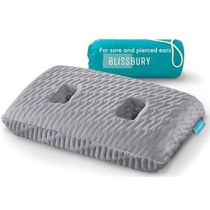 BLISSBURY Oorkussen met oorgat om te slapen met pijnlijke oorpijn | Verstelbaar traagschuim kussen met gaten voor chondrodermatitis CNH | Oorpiercing bescherming | Ondersteuning oordopjes