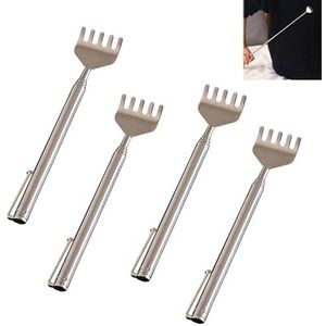 GUTERTOP Set van 4 telescopische rugkrabbers, 15,5 cm tot 49,5 cm, roestvrij staal, voor massage van hoofd en rug