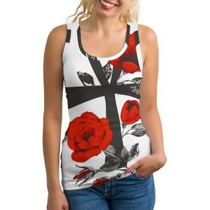 Ankh And Red Roses Tanktop voor dames, mouwloos T-shirt, pullovervest, atletische basic shirts, zomer bedrukt
