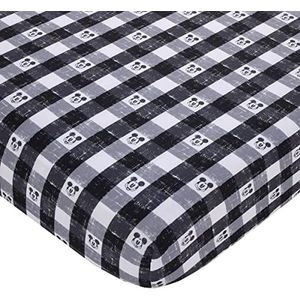 Disney Mickey Mouse - zwart, wit en grijs geruit kinderkamerhoeslaken