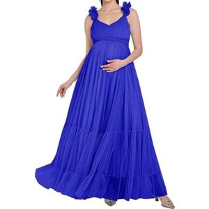 AHERKLL Puffy Tule Robe Zwangerschap Jurk Voor Fotoshoot 3D Bandjes Lingerie Baby Douche Zwangerschap Fotografie Dressing HAH058, koningsblauw, 32