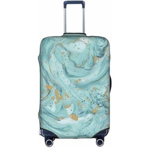 IguaTu Azurite Groenblauw en folie goud olie marmer patroon bagage cover, trolley koffer beschermende elastische hoes, anti-kras bagagehoes, past 45-70 cm bagage, Wit, L