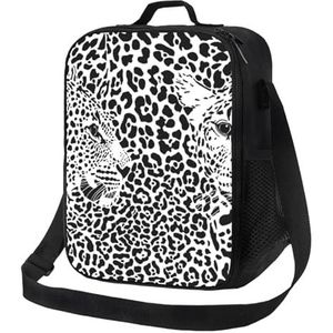 EgoMed Lunchtas, duurzame geïsoleerde lunchbox herbruikbare draagtas koeltas voor werk schoolluipaard tijger print zwart en wit