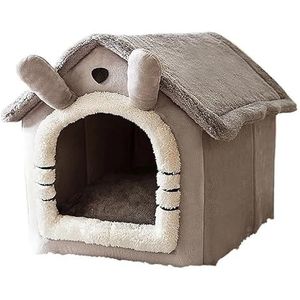 Indoor winter warme en comfortabele kenneltent Chihuahua kattenkennelkussen verwijderbare mand for dierbenodigdheden opvouwbaar (Color : Grey, Size : M)
