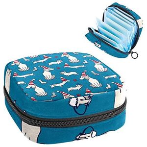 Teckel Puppy Kerst Hoed Patroon Periode Pouch Draagbaar,Tampon Opbergtas voor Maandverband, Meerkleurig, 4.7x6.6x6.6 in/12x17x17 cm