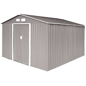 HATTORO S300 Metalen gereedschapsschuur XXXL 277 x 319 x 192 cm, gereedschapsschuur, tuinhuis, zadeldak, lichtgrijs