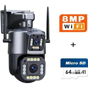 Bewakingscamera, 6K IP Outdoor 12MP Camera Motion Tracking PTZ 4K Videocamera Drie Lens Drie Scherm Waterdicht Beveiligingssysteem(4K 8MP add 64G)