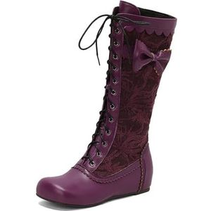Vrouwen Vintage Britse Stijl Veterschoenen voor Rijden,Purper,34 EU