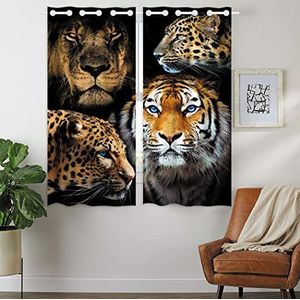 Zomer Ondoorzichtig gordijn, tijger & luipaard, verduistering, gordijnen met inslagringen, gordijnen slaapkamer set van 2, 160 x 110 cm