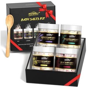 Epsom badzout cadeauset voor weken, 4 stuks badzout met essentiële oliën voor vrouwen ontspannen lavendel eucalyptus roos kamille badset voor vrouwen luxe spa verjaardag moederdag kerstcadeau