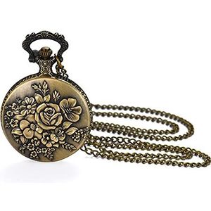 JewelryWe Flower Series Pocket Horloge Klassieke Steampunk Fob Half Hunter Quartz Horloges Retro Brons Hanger Horloge Ketting voor Vrouwen, Groot,