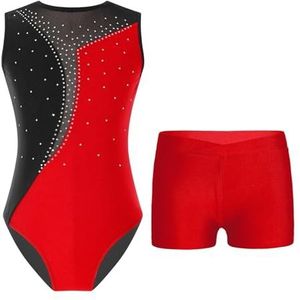 NUOYIXUAN Mouwloos balletpakje voor kinderen, gymnastiekpak + shorts, dansbal voor yoga, meisjes, schaats-overall, balletjurken (rood, 8)