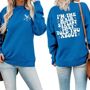 MLZHAN Kam Schaar Voorzijde Print Vrouwen Sweatshirt Ik Ben De Haar Stylist Terug Gedrukt Shirts Tops Kapper Gift Jas, Blue3, S