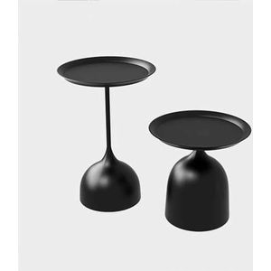 ZYBOWAYL Minimalistische bijzettafel, set van 2, moderne banktafel, elegante salontafel industrieel nachtkastje balkon accenttafel in smeedijzer, voor koffie, snack, bloemen (kleur: zwart)