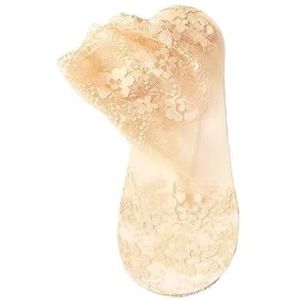 YIJIANUO 5 Paar Kant Sokken Vrouwen Zomer Dunne Korte Sokken Bloemen Sheers Tulle Transparante Sokken Dames Wit Zwart, 5 paar kaki, Eén maat