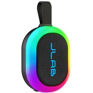 JLab Pop Party Ultra-draagbare Kleine Bluetooth-speaker met 8+ uur afspeeltijd - 5W Draadloze Outdoor Reispeaker met RGB-verlichting & krachtig geluid, IP55 Waterbestendige Minispeaker, Zwart