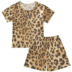 YOUJUNER Kinderpyjama set luipaardprint T-shirt met korte mouwen zomer nachtkleding pyjama lounge wear nachtkleding voor jongens meisjes kinderen, Meerkleurig, 14 jaar