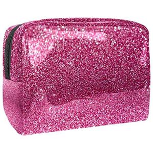 Roze Roze Roze Glitter Effect Print Reizen Cosmetische Tas voor Vrouwen en Meisjes, Kleine Waterdichte Make-up Tas Rits Pouch Toiletry Organizer, Meerkleurig, 18.5x7.5x13cm/7.3x3x5.1in, Modieus