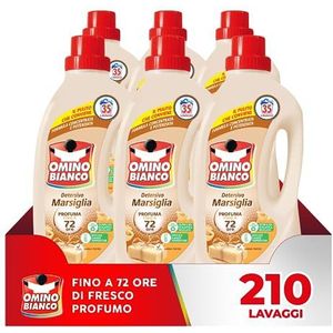 Omino Bianco - Vloeibaar wasmiddel, 210 wasbeurten, respecteert kleuren en stoffen, frisse geur met hart essence, 1400 ml x 6 verpakkingen