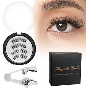 Magnetische wimpers met tang, magnetische wimpers zonder eyeliner, magnetische wimpers, natuurlijke look, 3D kunstwimpers, magnetisch, herbruikbaar, zonder lijm, eenvoudig te gebruiken, Black-KS02