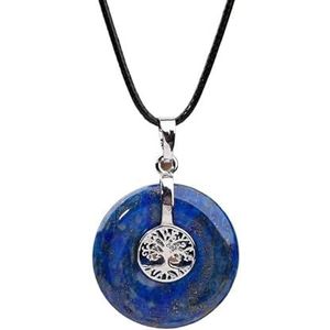 Women Natural Stones Leather Necklace Roud Tree Of Life Charm Stone Pendant Necklace Fashion Women Male Yoga Jewelry (Color : Lapis)