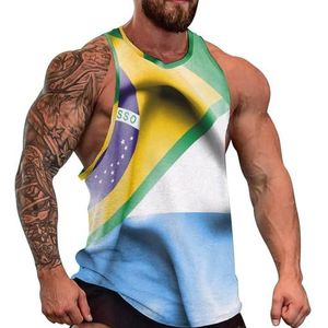 Golvende vlag van Argentinië en Brazilië heren tanktop grafische mouwloze bodybuilding T-shirts casual strand T-shirt grappige sportschool spier