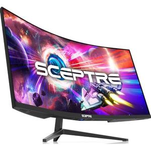 Sceptre WQHD Ultra Wide Curved Monitor 3440x1440 R1500 tot 165Hz DisplayPort x2 99% sRGB 1ms Beeld per Frame, Machine Zwart (C345B-QUT168)