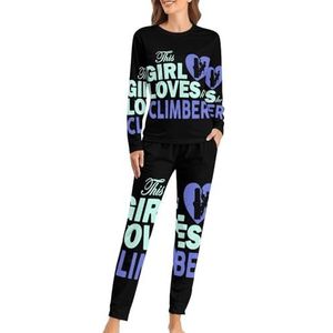 Girl Loves Climber zachte damespyjama met lange mouwen, warme pasvorm, loungewear sets met zakken, L