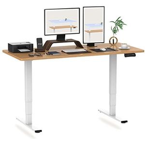 FLEXISPOT E5 pro+140 * 80cm Zit Sta Bureau Verstelbaar Bureau Elektrisch Bureau Standing Desk Desktop 3-traps 2-motor met Smart Keyboard Laadvermogen (wit+esdoorn)