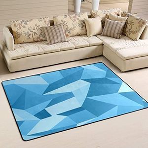 Vloerkleed 100 x 150 cm, abstracte mozaïektegel geometrische blauwe vloertapijt, grote welkomstmat, antislip kantoormatten, voor achtertuin, keuken