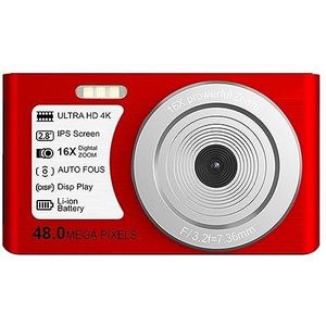 Autofocus 4K Mini Digitale Videocamera's For Fotografie Compacte Vlog-camcorder 48MP Draagbare Fotorecorder For Thuis Heldere Gedetailleerde Beelden(No SD Card,Red)