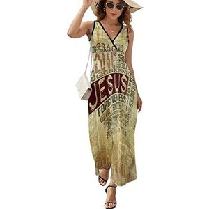Religieuze woorden op grunge dames lange jurk mouwloze maxi-jurk zomerjurk strand feestjurken avondjurken L