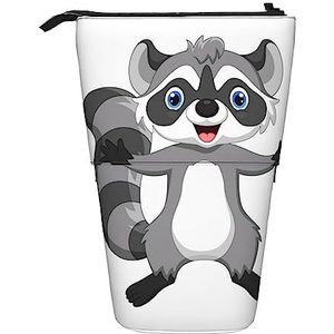 Cartoon Leuke Wasbeer Etui Telescopische Make-up Tas Pop Up Office Organizer Box Staande Pen Houder Cosmetica Tas met Ritssluiting, Zwart, Eén maat, Munten Pouch