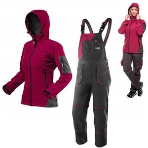 NEO TOOLS Dames werkbroek of set met jas en tuinbroek maat S - XXL | modieus design, dames werkbroek met elastische bandjes, Veil zakken, versterkt, Set (broek + softshelljas), M