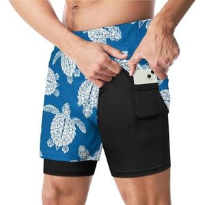 Turtles Patroon Grappige Zwembroek met Compressie Liner & Pocket Voor Mannen Board Zwemmen Sport Shorts