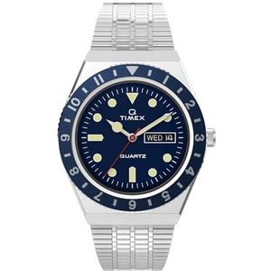 Timex 38 mm Q Timex Reissue roestvrij stalen armband horloge, Zilver/Blauw, Eén maat, 38 mm Q Timex Reissue roestvrij stalen armband horloge